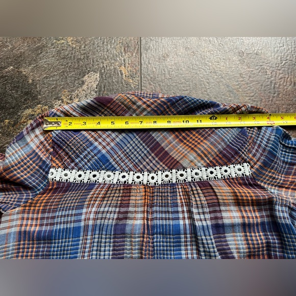 Anthropologie Holding Horses Abita plaid button lace trim shirt dress. Size XS - Picture 10 of 16